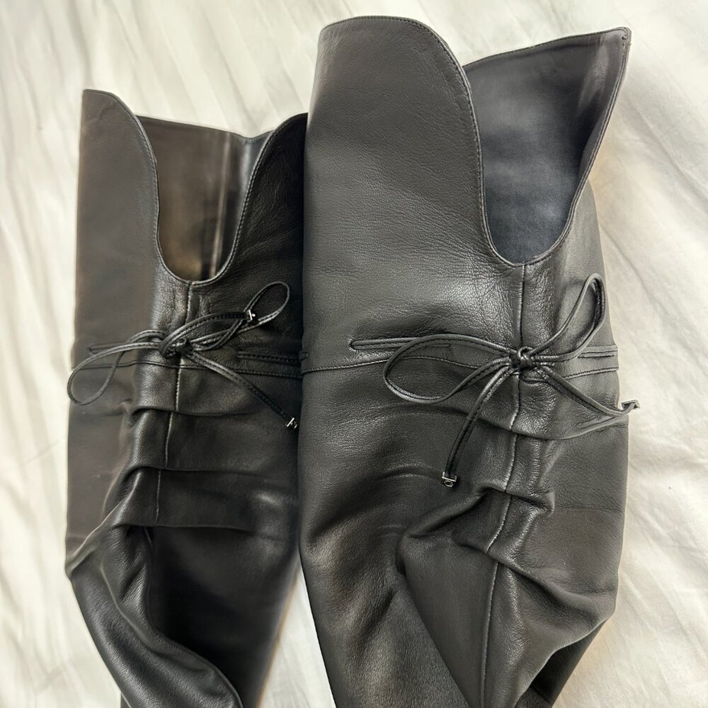 Guess Revenge Black Leather Pull On Over The Knee Heeled Boots - Picture 4 of 7